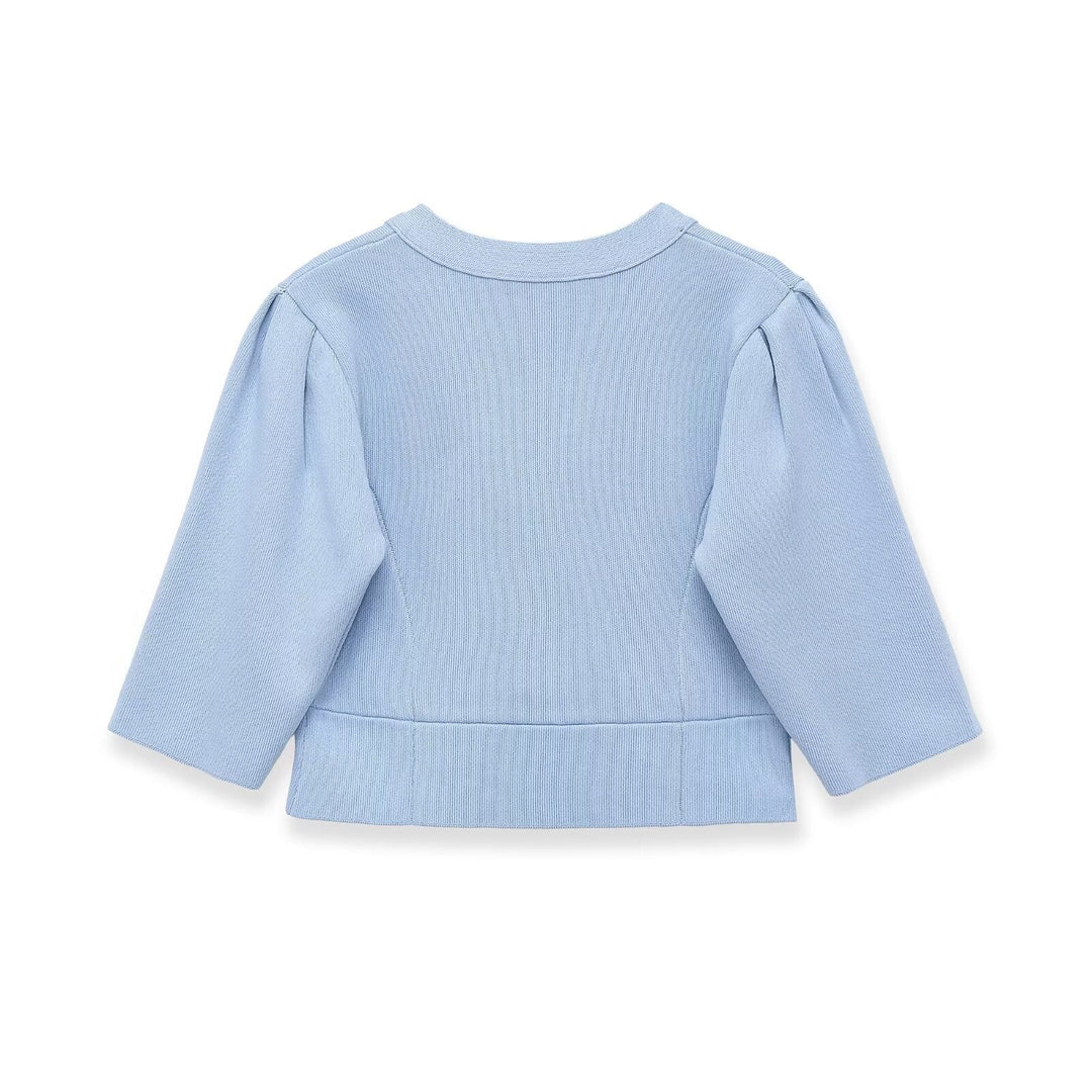 Dam Kort Ribbed Bolero Jacka med Puff Ärmar