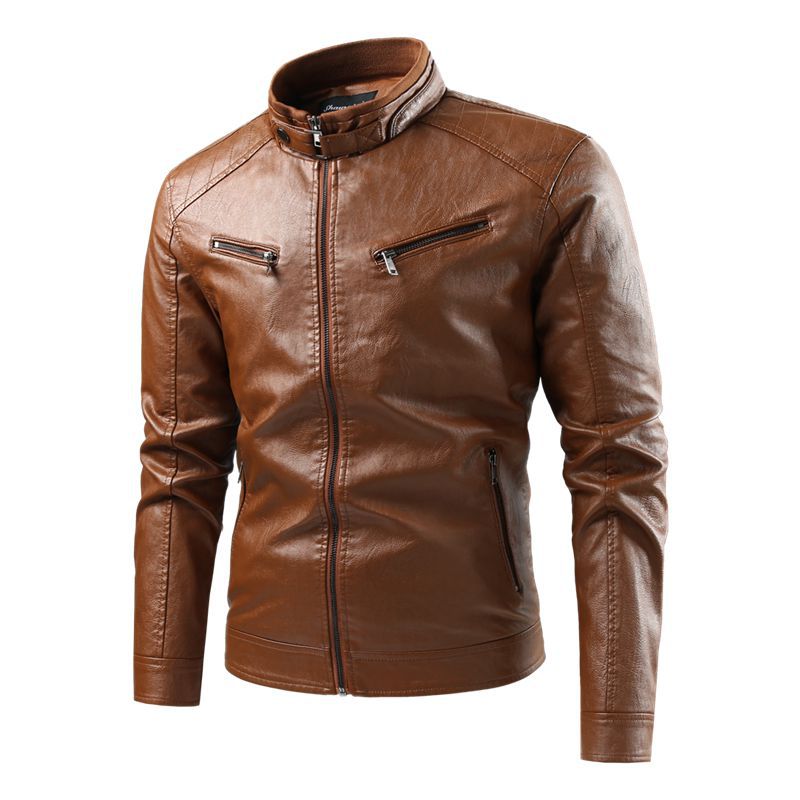 Herr Modern Läderimitation Jacka med Quiltad Detaljer