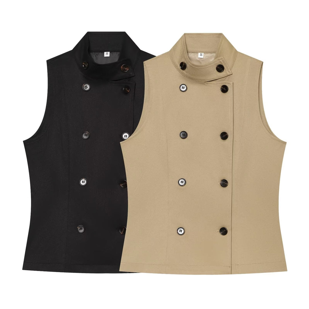 Dam Sleeveless Double-Breasted Trench-Inspired Väst