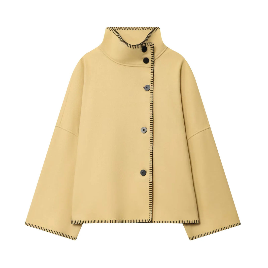 Dam oversized ull cape jacka med hög krage och asymmetrical knäppning