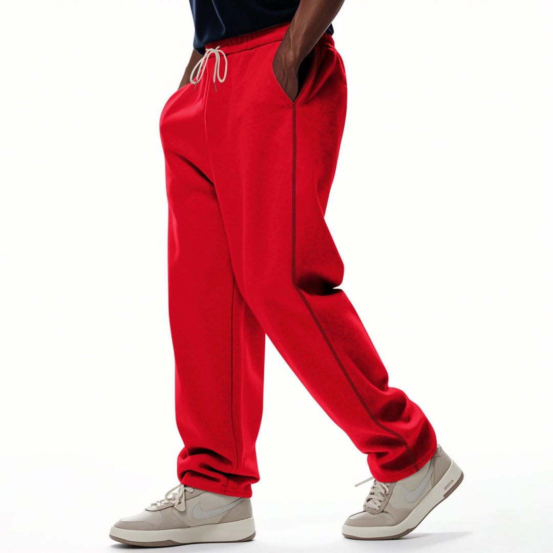 Herr Casually Fitting Mjukisbyxor med Side Decorative Seam, Elastic Comfort Waistband, och Deep Sidofickor