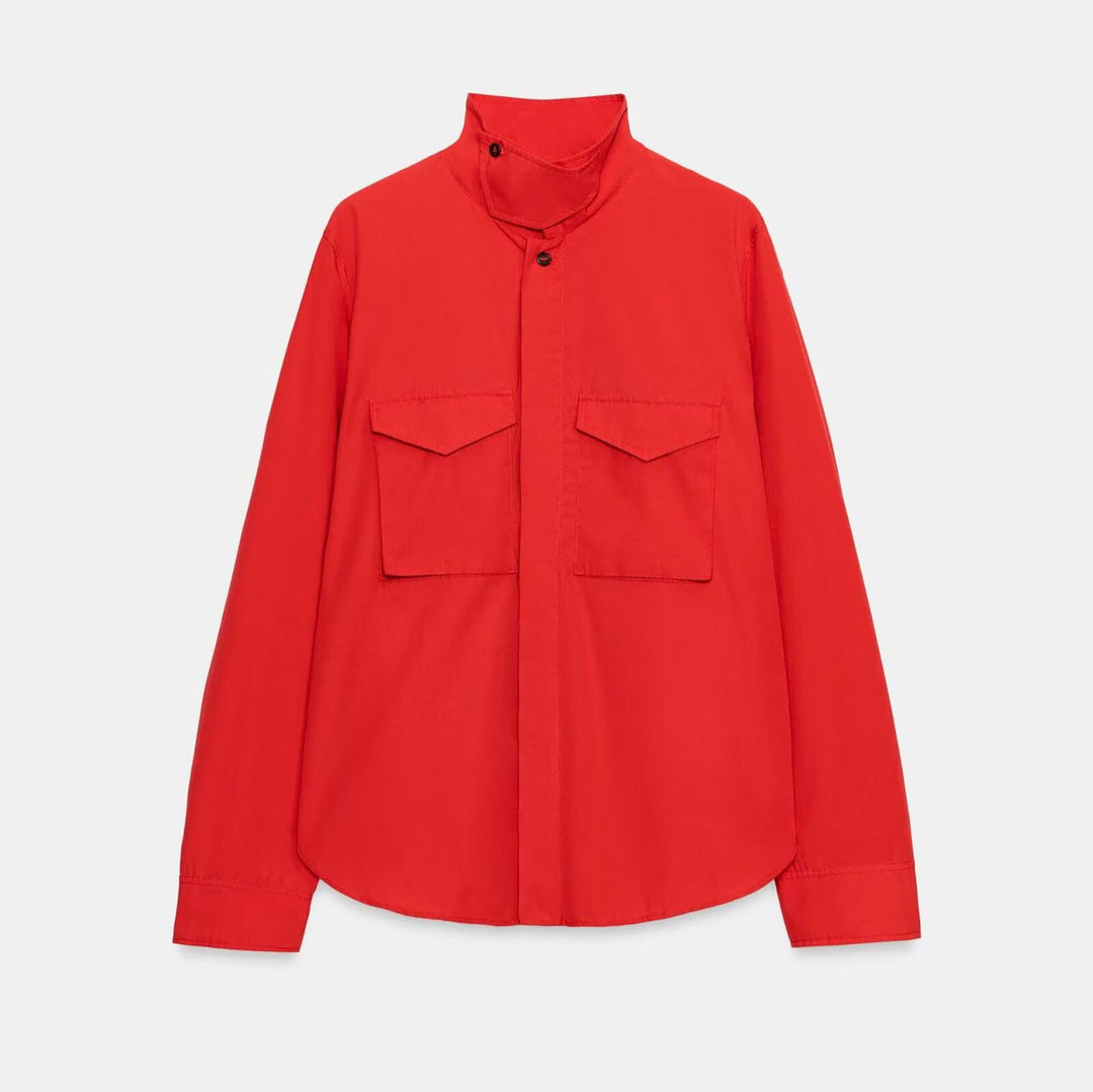 Dam Skjortjacka med Standing Krage och Patch Chest Fickor