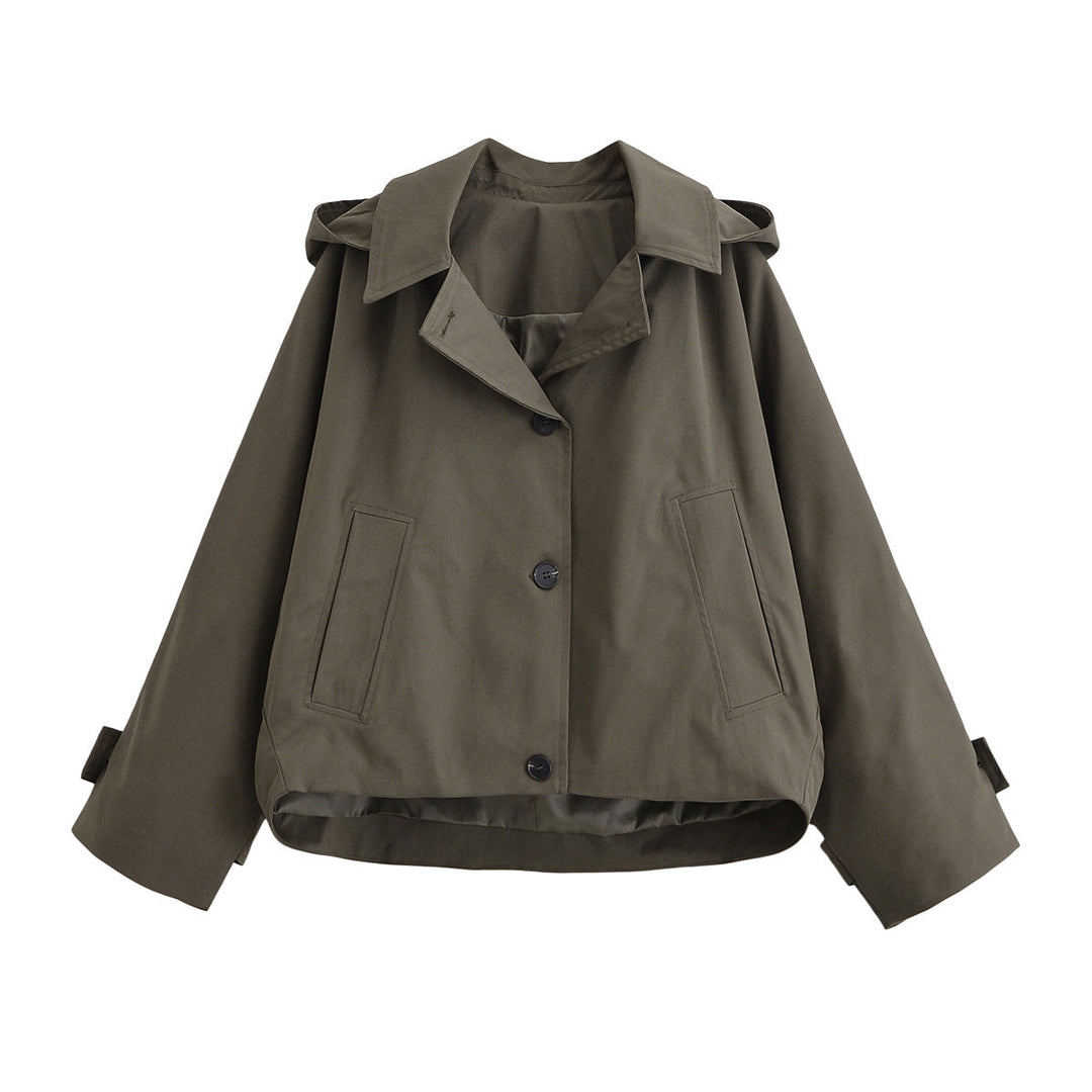 Dam Kort Trenchcoat i Boxig Skärning med Notch Krage och Piped Utanpåfickor