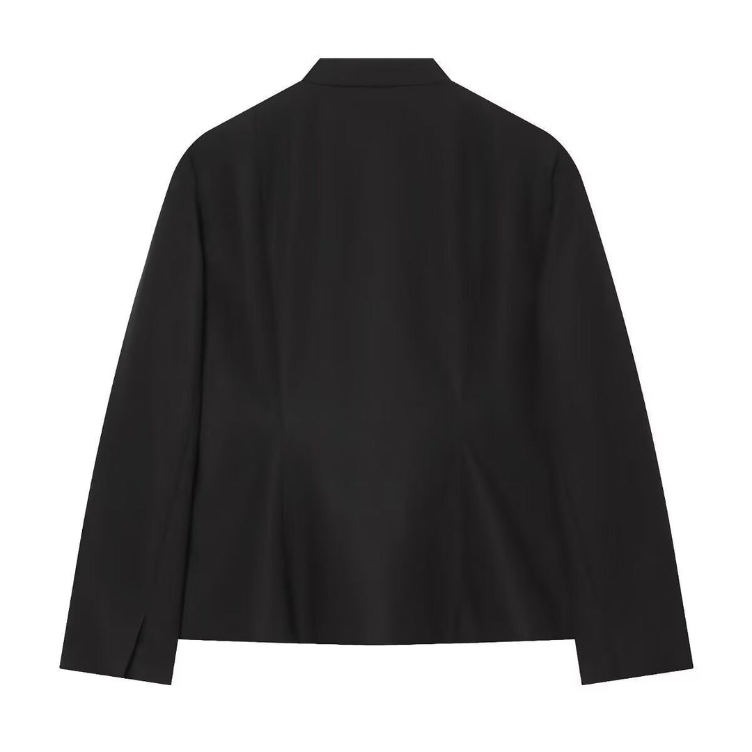Dam Kort Jacka med Stå Krage och Dekorativ Knot Closures
