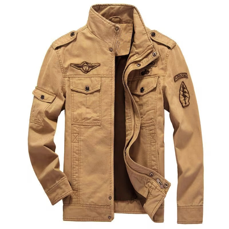 Herr lätt Canvas funktionsjacka i Militär Look med ståkrage, Epaulettes och Bröst fickor med lock