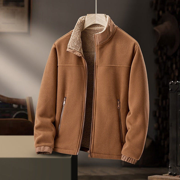 Herr Fleece Frilufts Jacka med Teddy Päls Foder, Ståkrage &amp; Vindresistent Yta