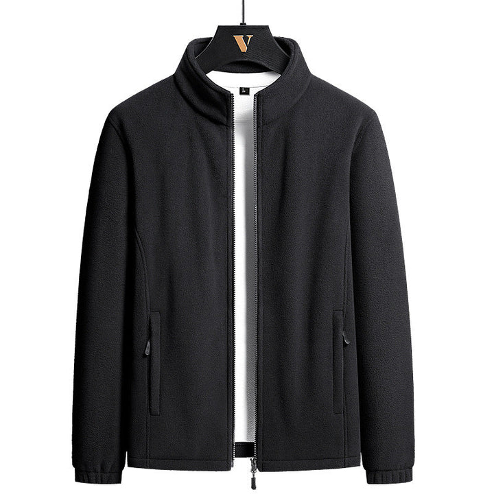Herr Nano Minimalistisk Microfleece Cardigan med Ståkrage, Tvåvägsdragkedja och Elastiska Muddar