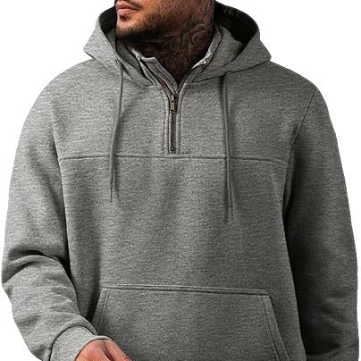 Herr med Huva Pullover med Halv Dragkedja, Känguruficka och Ribbstickade Muddar