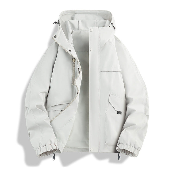 Unisex lätt två-tone wind och rain jacka med huva, dragsko och zip fickor
