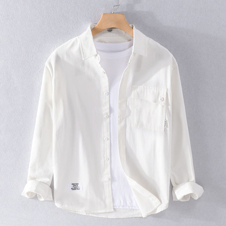 Herr Lös Skjortjacka Överskjorta Tillverkad av Mjuk Twill med Integrated Lager T-Shirt och Sewn-On Bröstficka