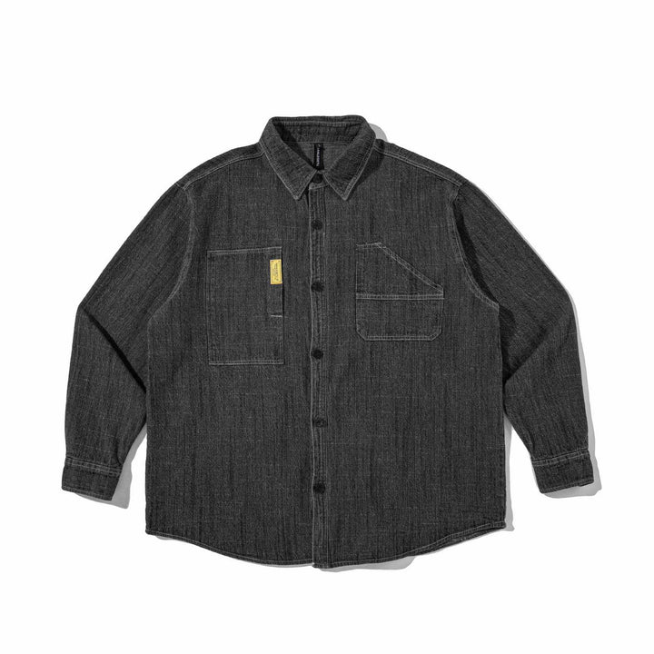 Herr stadig denim arbeteer overshirt med bröstfickor och skjortkrage
