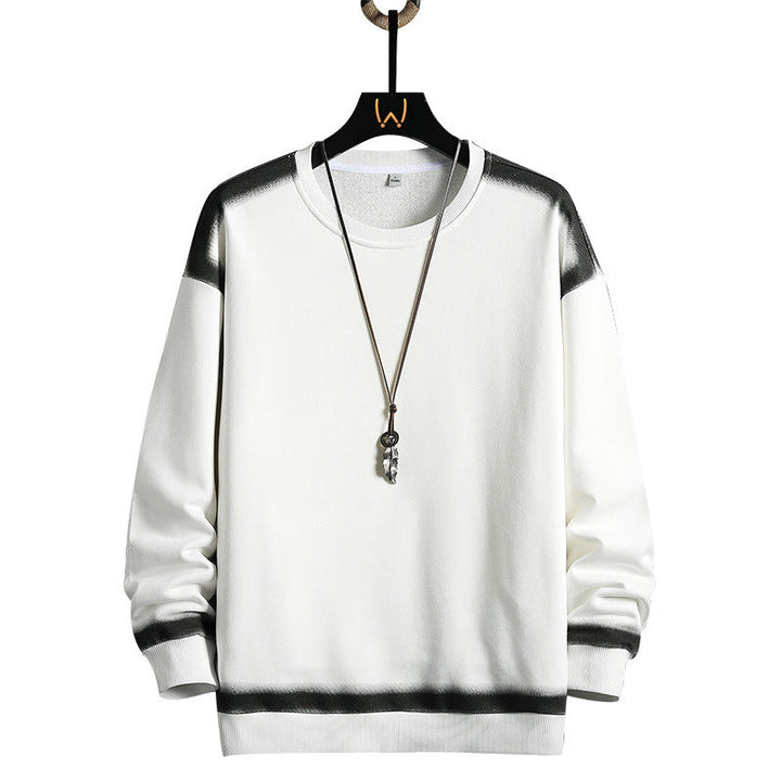 Herr Oversized College-Tröja med Crew Neck, Contrasted Spray Effect och Ribbad Fåll
