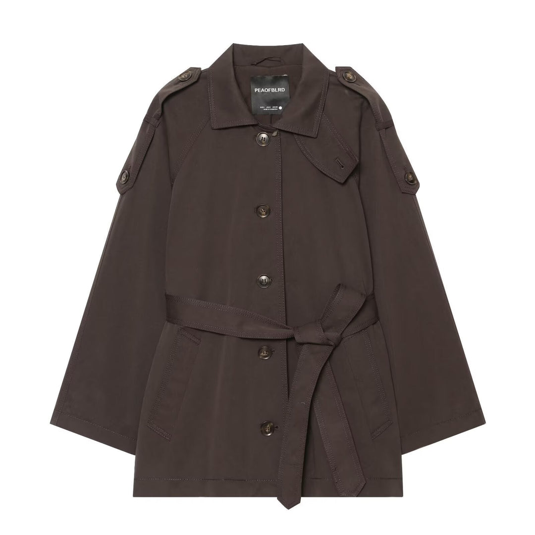 Dam Kort Cape Trench med Belt och Epaulettes