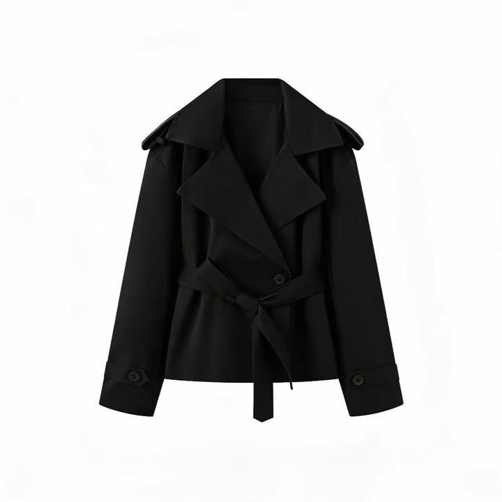 Dam Kort Trenchcoat med Wide Shawl Krage och Waist Tie Belt