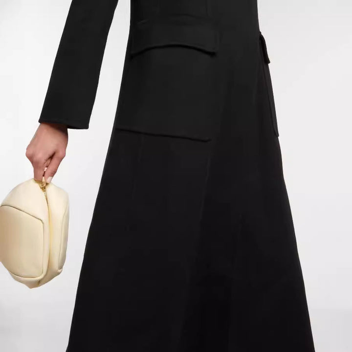 Dam Maxi lång Single-Breasted blazer kappa med Clean Fall och Flap fickor