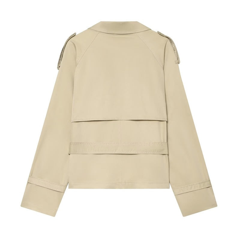 Dam kort Boxy trench med Double Breasted, midjebälte och Shoulder Tabs