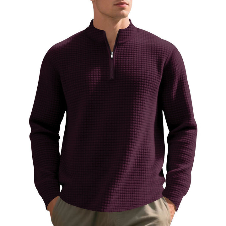 Herr Urban Halv Dragkedja Pullover med Fin Square Texture och Hög Ståkrage