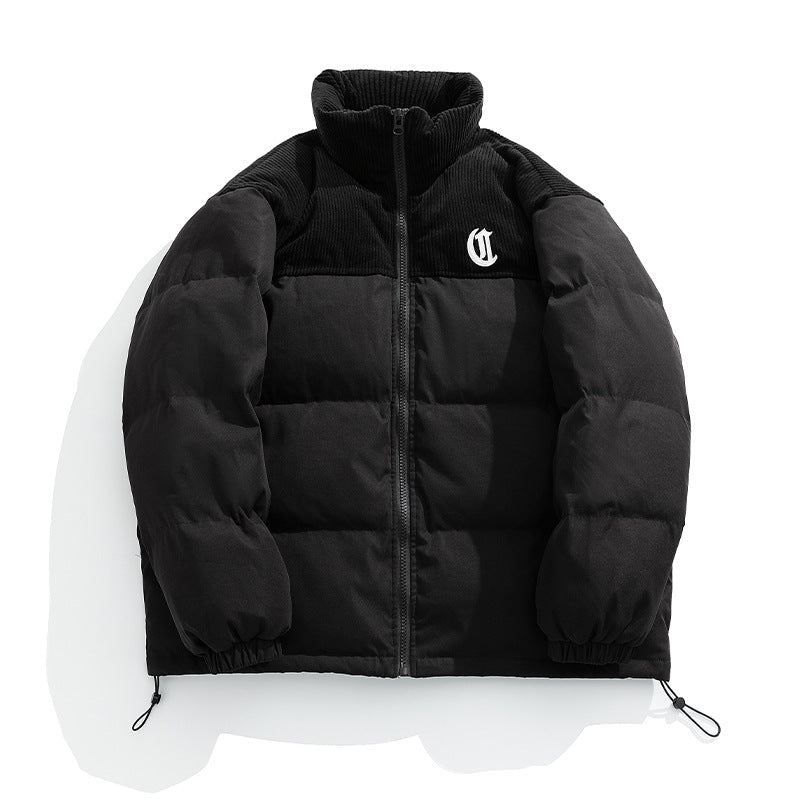 Unisex Vadderad Quiltad Jacka med Cord Panel, Stå Krage och Drawstring
