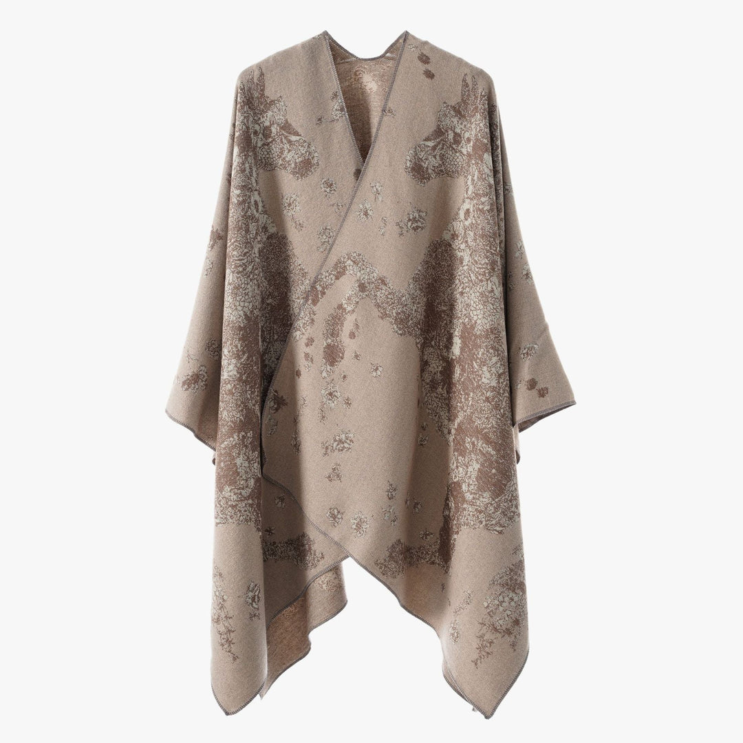 Dam oversized wrap poncho i kimono stil med fine jacquard tyg