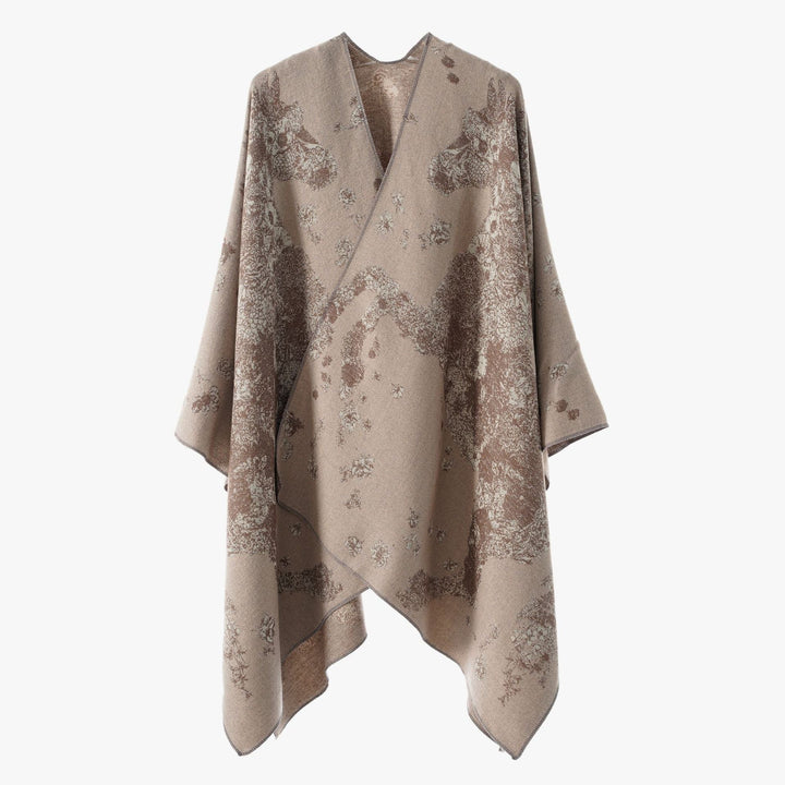 Dam oversized wrap poncho i kimono stil med fine jacquard tyg