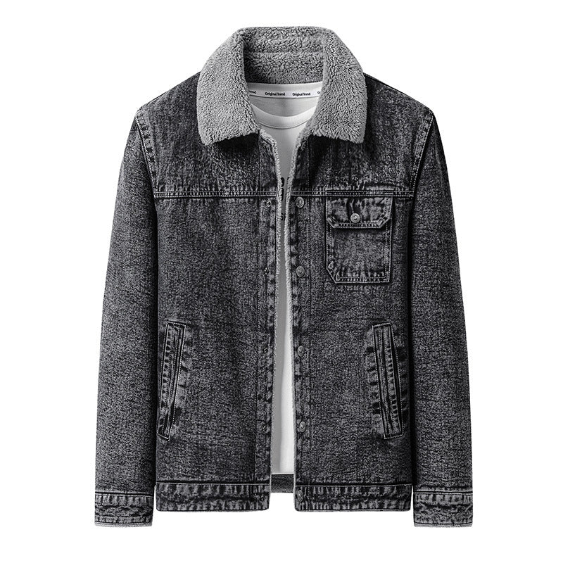 Herr overshirt Jacka tillverkad av Denim med teddyfoder och Sherpa krage