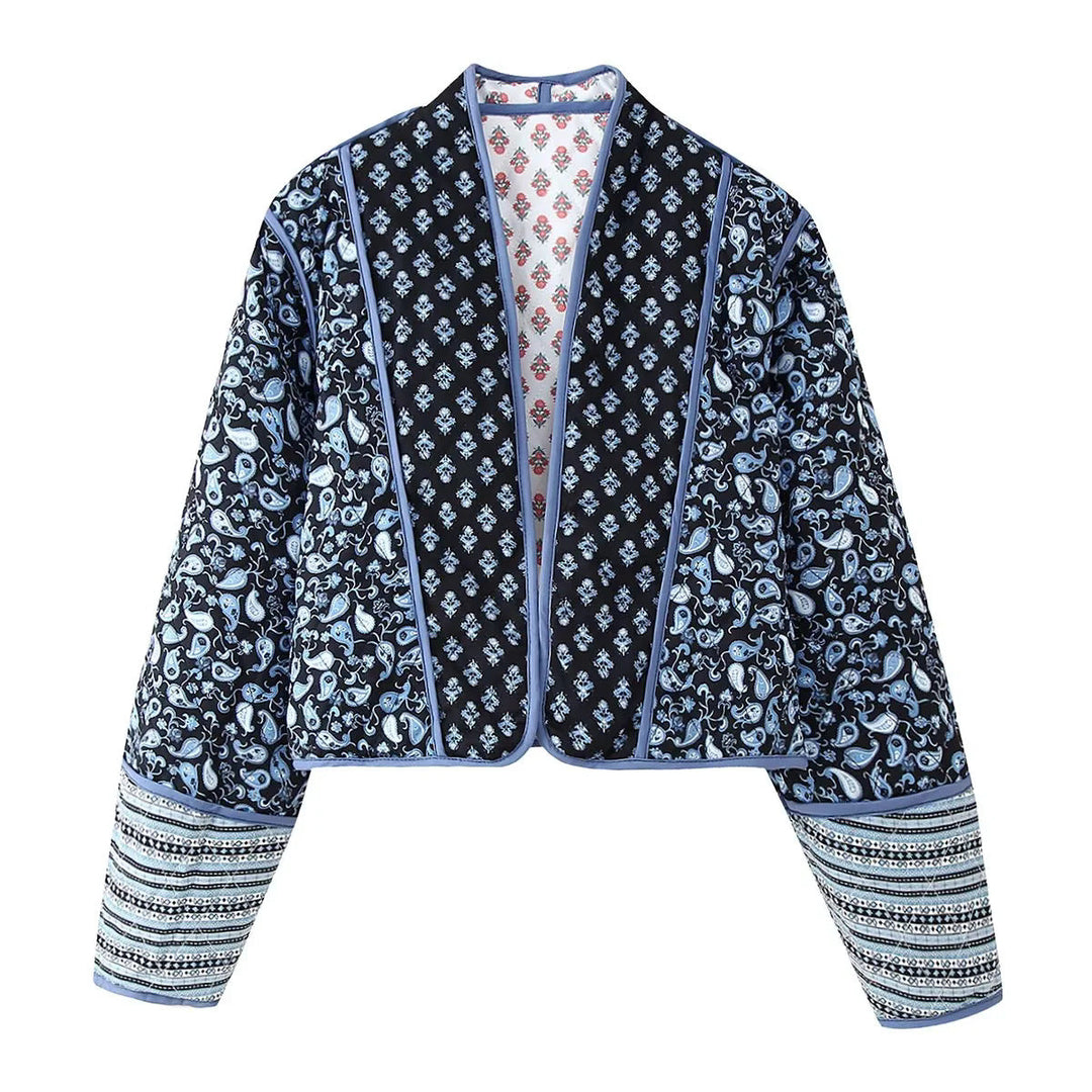 Dam reversible patchwork quiltad jacka i kimono stil med kontrasterande ärmar