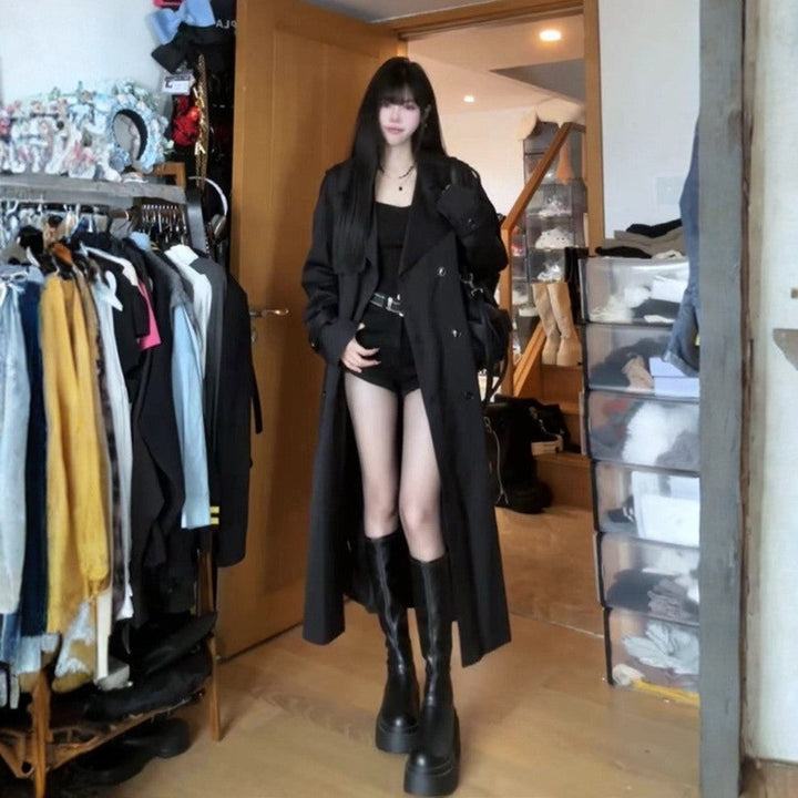 Dam Lång Dubbel-Breasted Trenchcoat med Sjalrakrage, Oversized Skärning och Concealed Waistband
