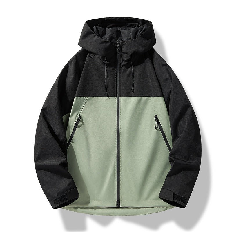 Herr lätt tvåfärgad softshell hoodiejacka med huva, fickor med dragkedja och elastisk fåll