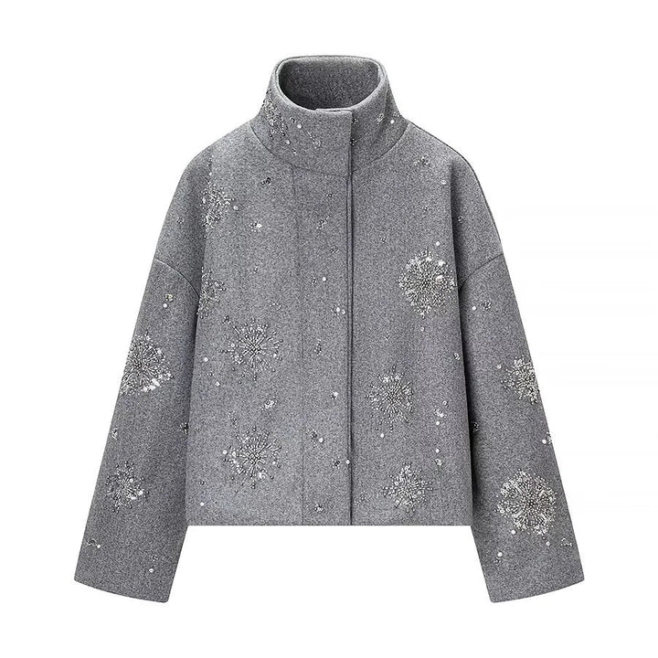 Dam boxy kort jacka med high ståkrage och sparkling bead och sequin embroidery