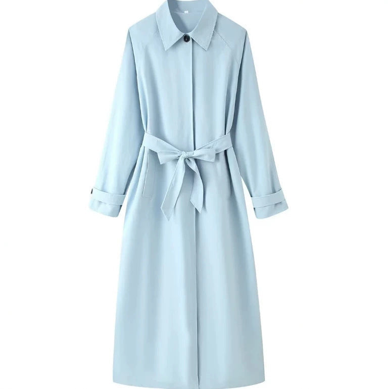 Dam Lätt Knee-Length Trenchcoat i Clean Look med Tie Waist och Dold Knapp Knäppning