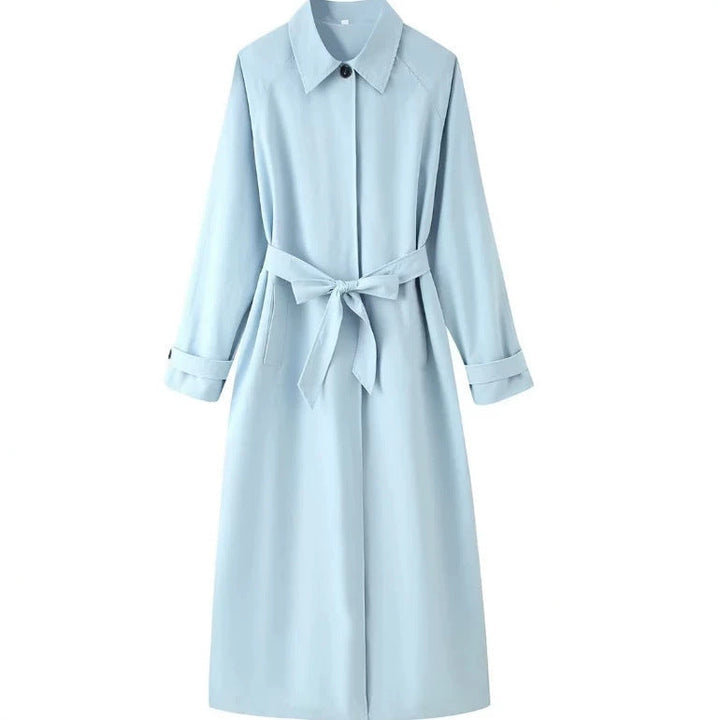 Dam Lätt Knee-Length Trenchcoat i Clean Look med Tie Waist och Dold Knapp Knäppning