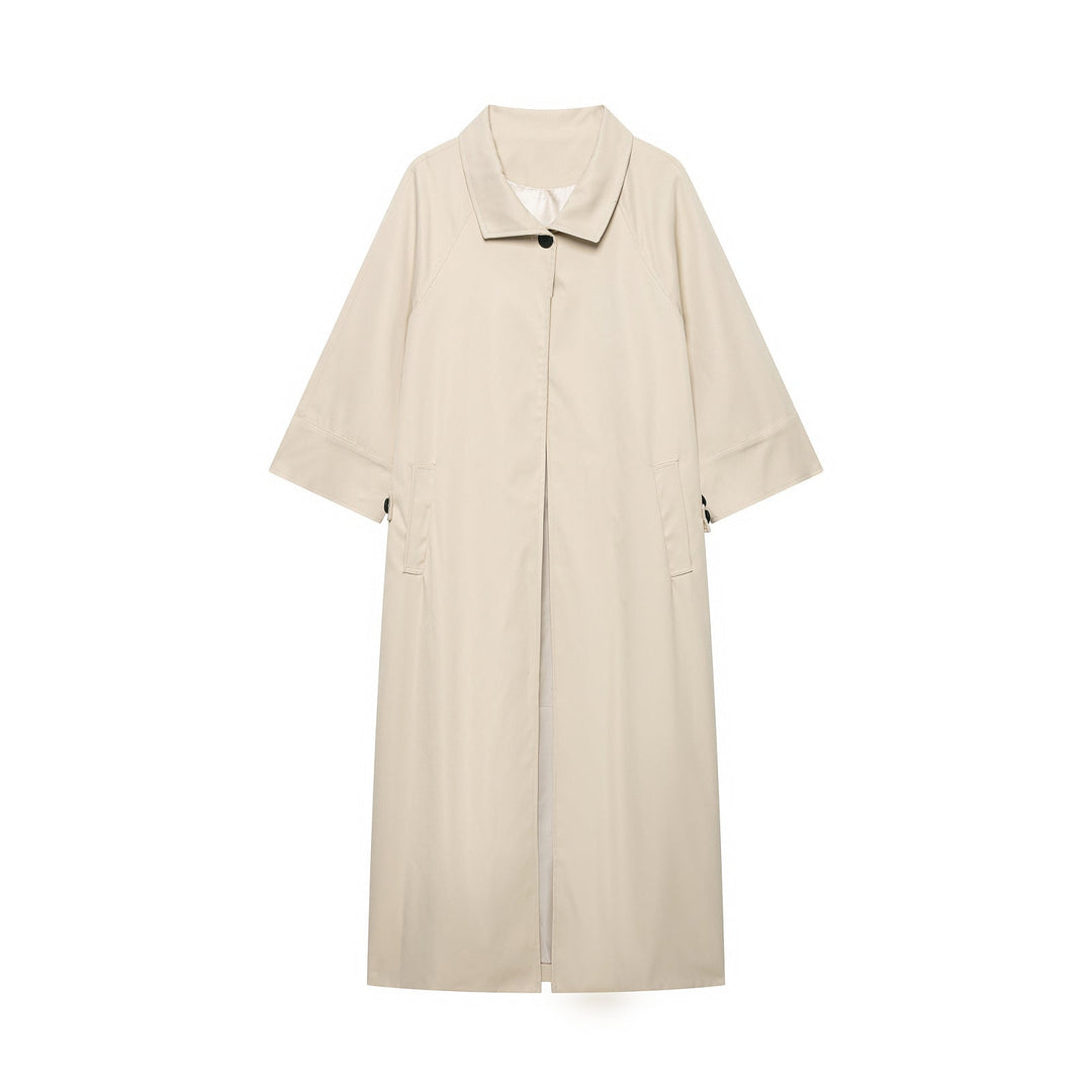 Dam Lätt Lång Trenchcoat med Three-Quarter Length Ärmar och Dold Knapp Knäppning