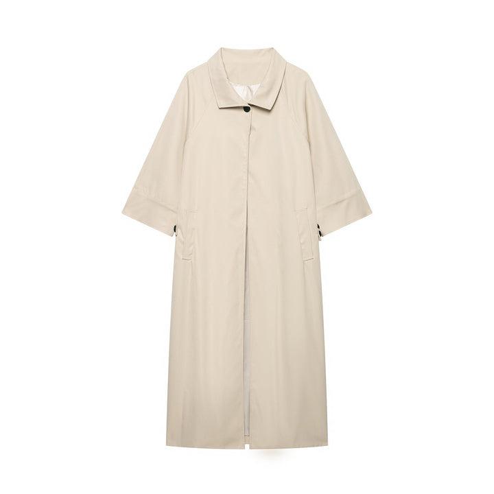 Dam Lätt Lång Trenchcoat med Three-Quarter Length Ärmar och Dold Knapp Knäppning