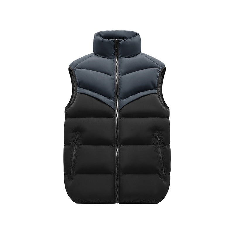 Herr Termisk Quiltad Väst med Hög Ståkrage, Färg Block Design &amp; Dragkedja Fickor
