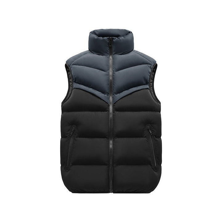 Herr Termisk Quiltad Väst med Hög Ståkrage, Färg Block Design &amp; Dragkedja Fickor