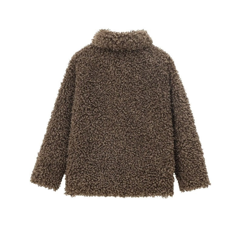 Dam Oversized Konstpäls Teddy Jacka med Sjalrakrage och Fodrad Interior