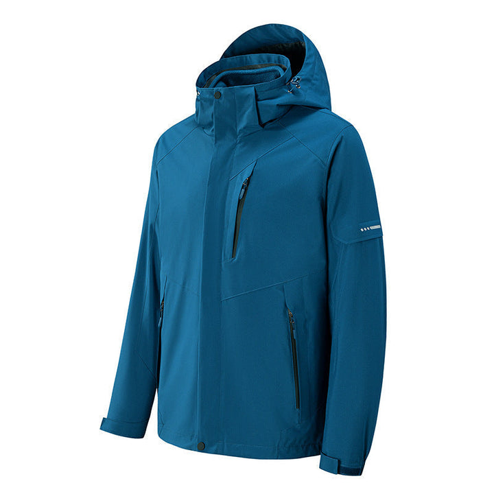 Herr Vattentät Three-Layer Softshell Utomhus Jacka med Justerbar Huva och Welded Dragkedjor