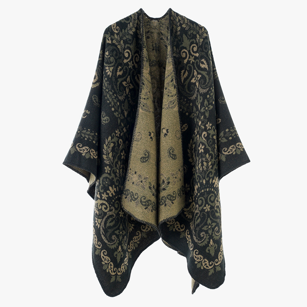 Dam Reversible Ornamental capeponcho med Fine Jacquard Structure