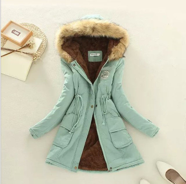 Dam high-värmande vinter parka med teddy foder, drawstring och faux fur kant