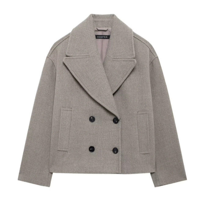 Dam 300+ Kort Double-Breasted Ull Blend Blazer med Wide Lapels