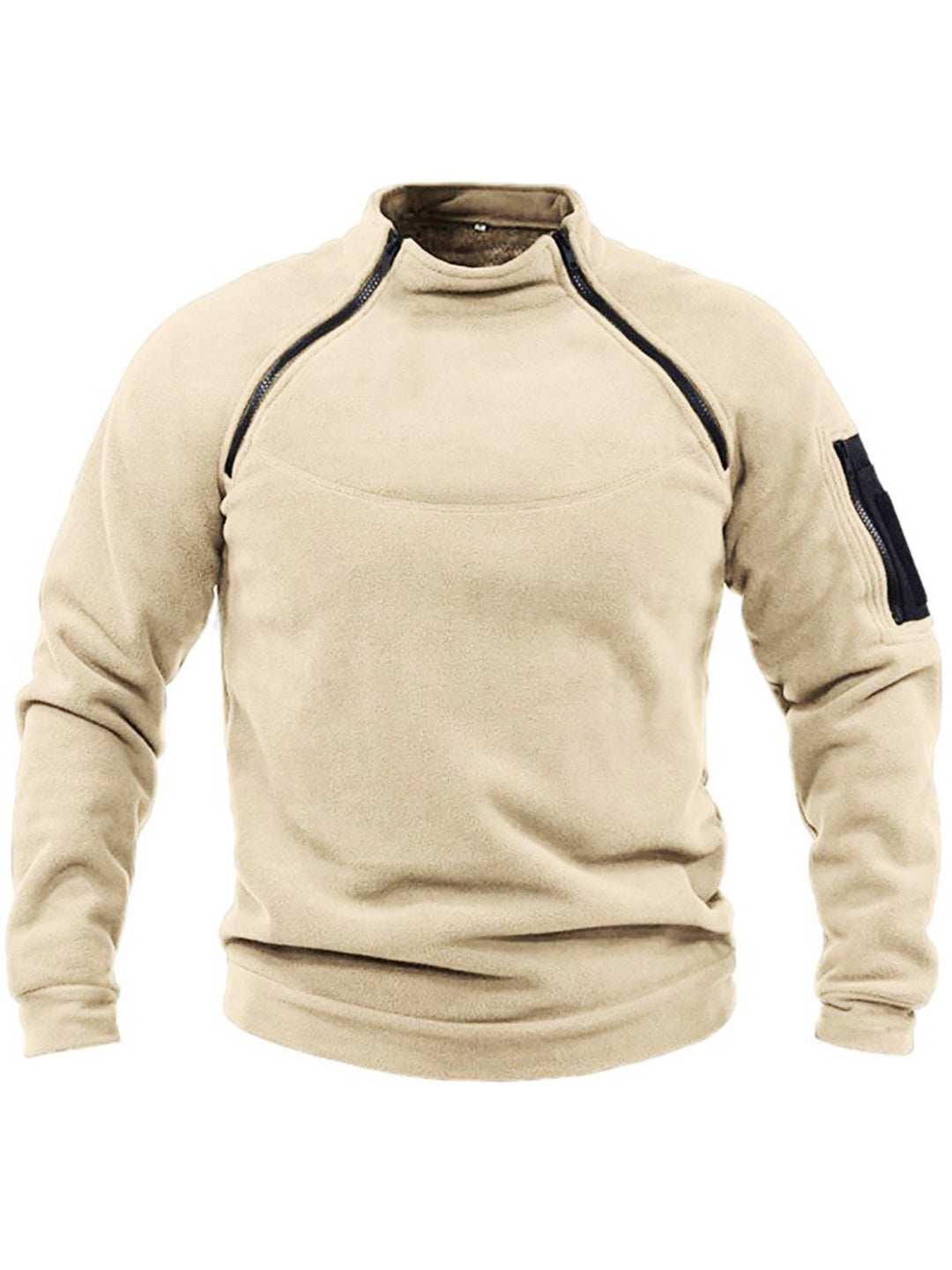Herr Termisk Fleece Pullover med Hög Krage och Praktisk Fickor