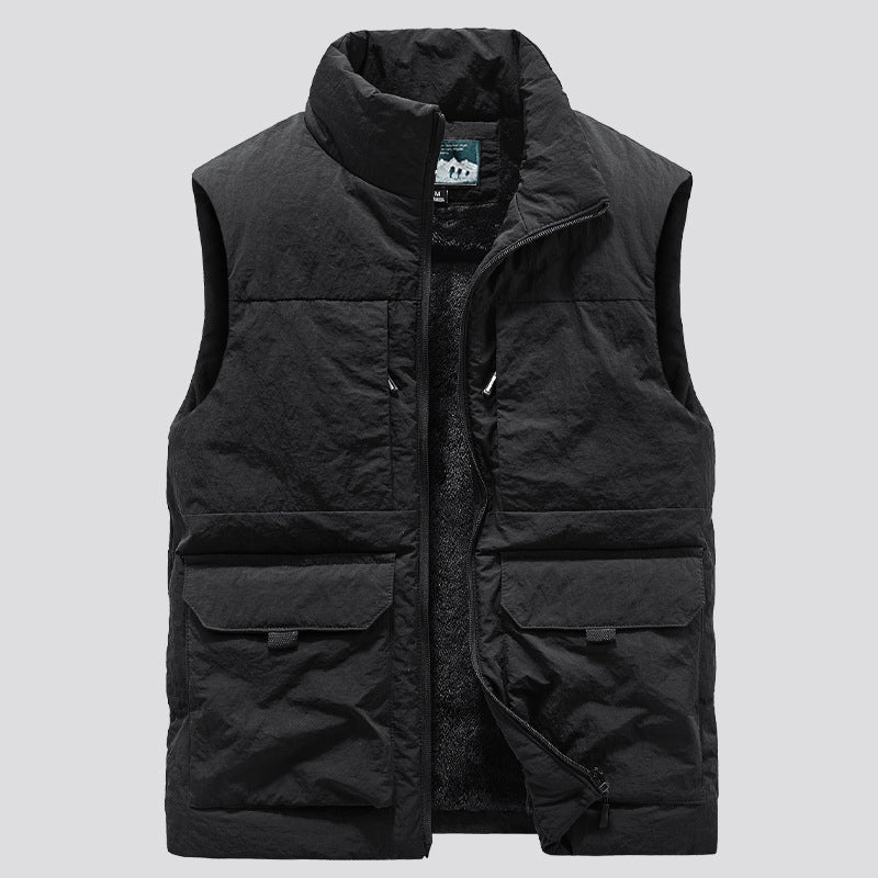 Herr Vadderad Sleeveless Utility Quiltad Väst med Teddyfoder och Large Lock Fickor