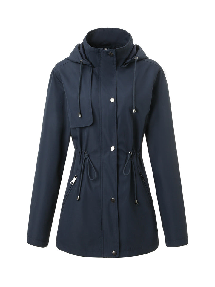 Dam lätt Rain Parka med huva och midja dragsko