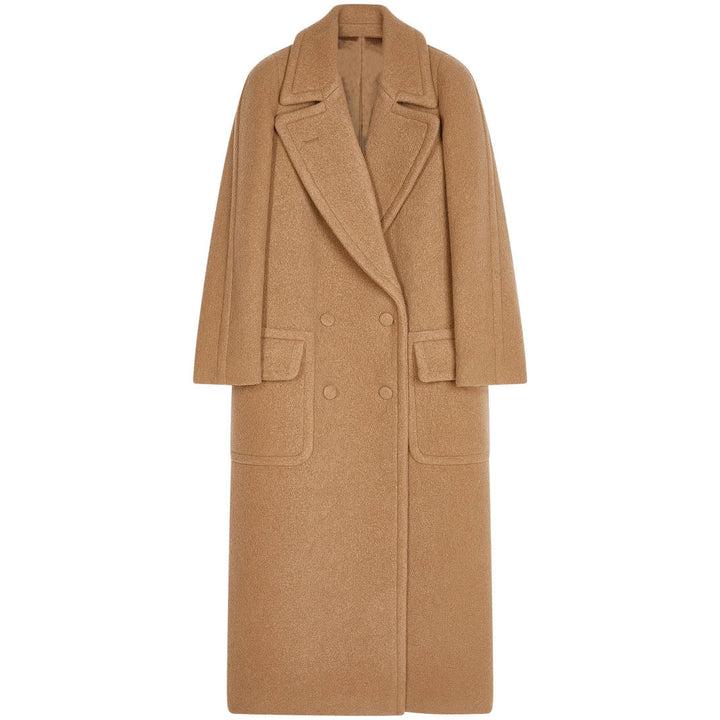 Dam Maxi Double-Breasted ull kappa med oversize Lapels och Flap fickor
