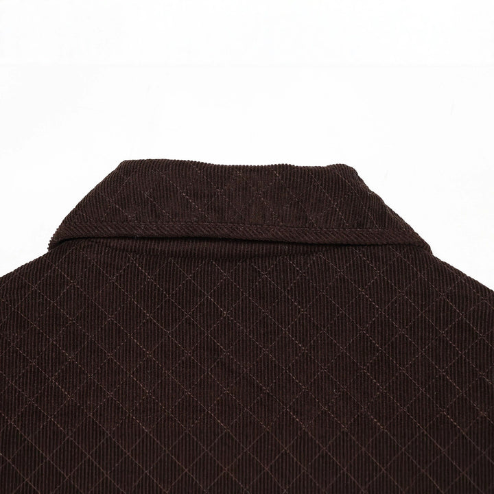 Dam Kort Quiltad Cord Jacka med Rounded Krage och Lock Fickor