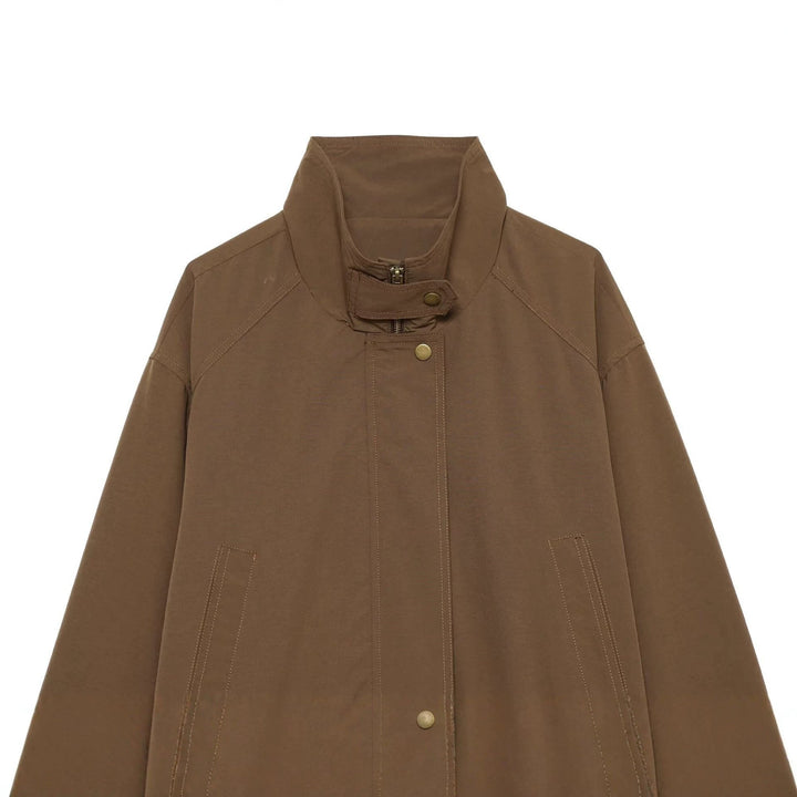 Dam Övergångsjacka med Standing Krage, Drawstring och Utility Fickor