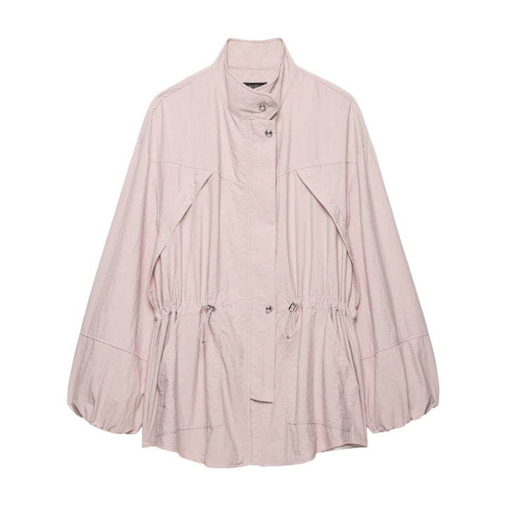 Dam Lätt Oversized Parka med Midja med Dragsko och Balloon Ärmar