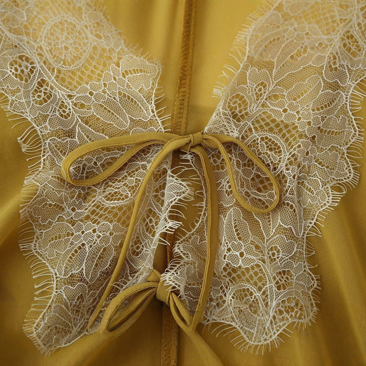 Dam lätt chiffong Kimono med Lace Trim och knytband