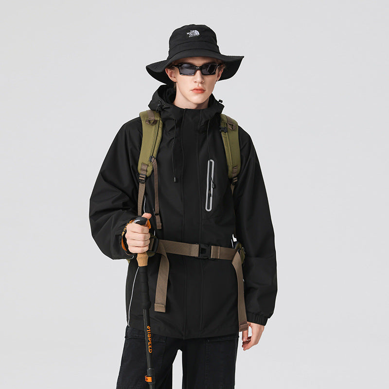 Herr Vindtät Andningsbar Regn och Softshell Jacka med Justerbar Huva och Reflekterande Inlägg Drune
