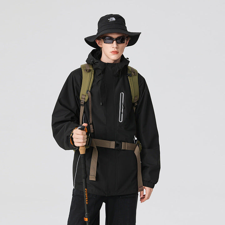 Herr Vindtät Andningsbar Regn och Softshell Jacka med Justerbar Huva och Reflekterande Inlägg Drune